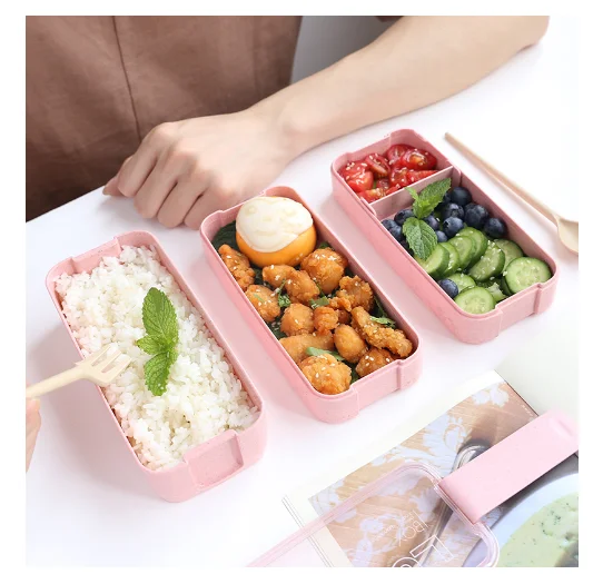 900 мл портативный здоровый материал Ланч-бокс 3 слоя пшеничной соломы Bento коробки