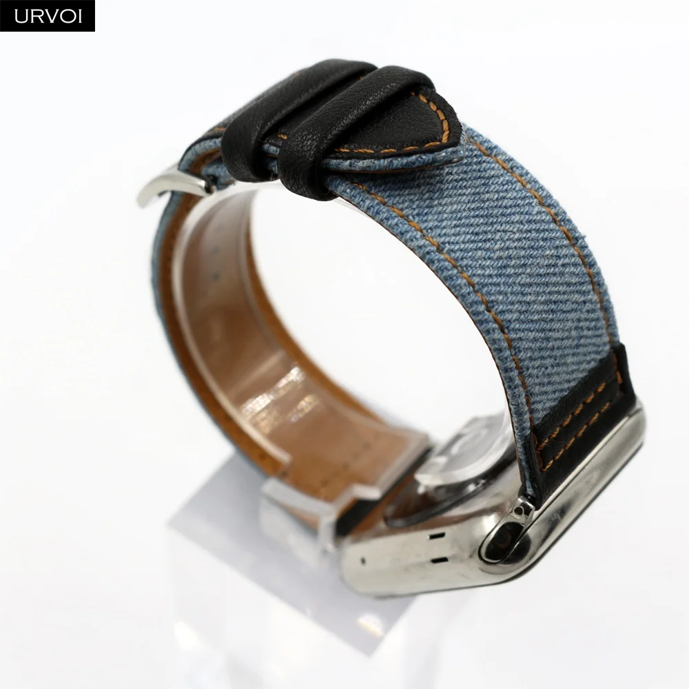 URVOI джинсовая лента для Apple Watch 5 4 3 2 1 кожа с джинсовым ремешком для iwatch полотно холста 40 мм 44 мм Прочный с адаптером
