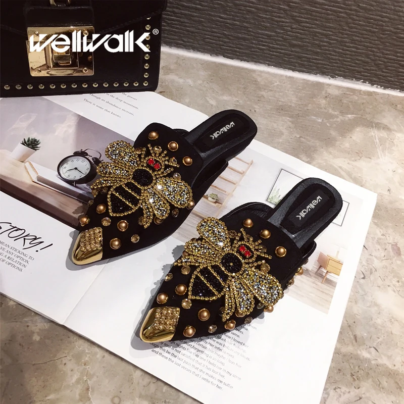 Женская обувь туфли без задника с острым носком на плоской подошве шлепанцы