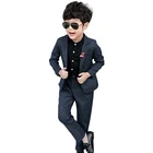 Официальные костюмы для мальчиков, куртка + штаны + цветок, комплект из 3 предметов комплект одежды для детей, деловые мужские костюмы, костюмы Производительность вечерний смокинг, платье детское платье на свадьбу, костюм