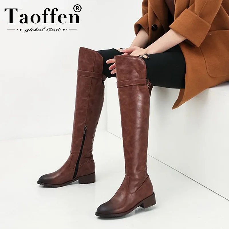 Женские ботфорты на молнии TAOFFEN зимние теплые брендовые роскошные сапоги