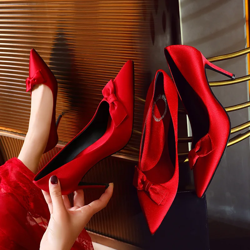 

Luxury Women Pumps 2021 High Heels Sexy Pointed Toe Slip-on Wedding Party Brand Fashion Shoes For Lady Size