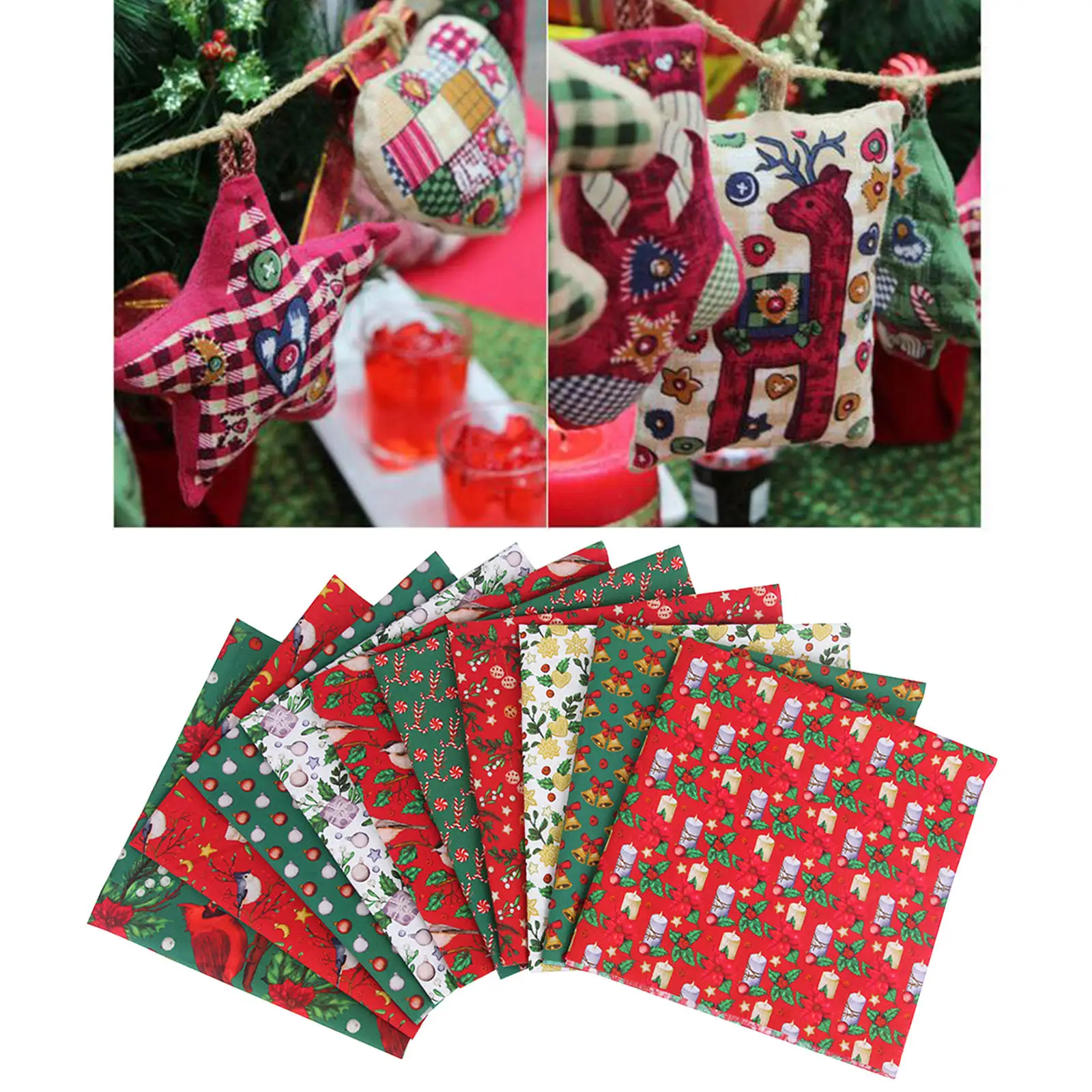 

10x Christmas Cotton Fabric Printed Cloth Sewing Quilting Fabrics Patchwork Needlework DIY Dress Apron Crafts 20x20inch/50x50cm