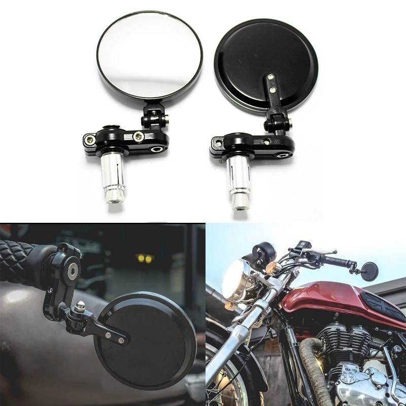 Зеркало заднего вида для мотоцикла черное алюминиевое 7/8 дюйма|Боковые зеркала и