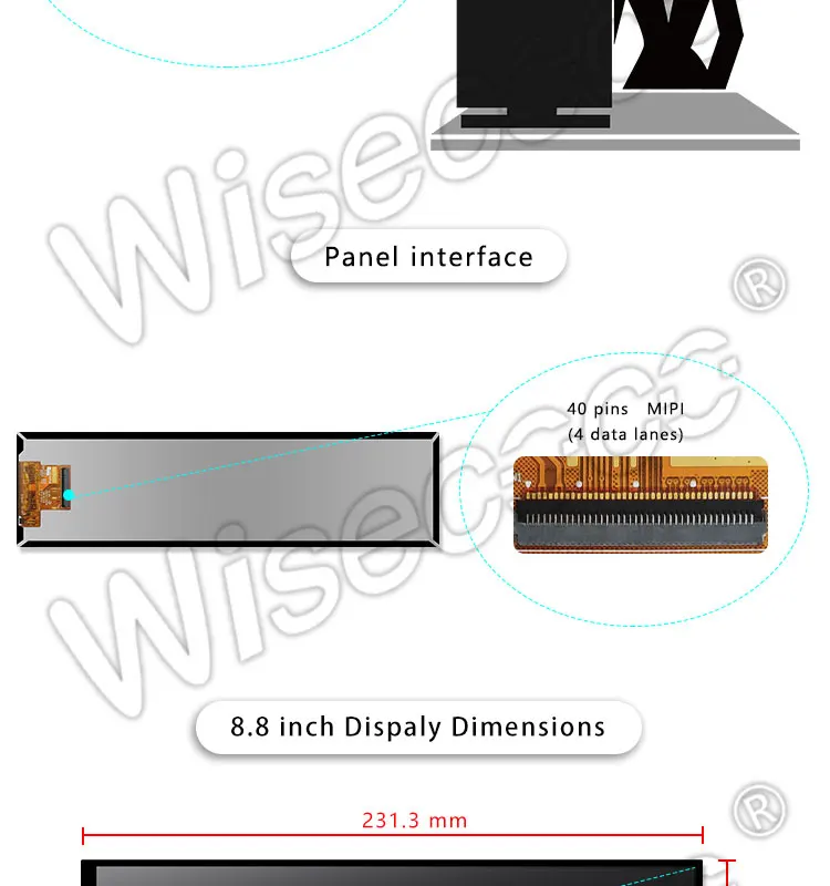 New 8.8 inch 1920*480 LCD screen 600cd/m2 with HDMI board for car Rear view mirror GPS free shipping HSD088IPW1-A00