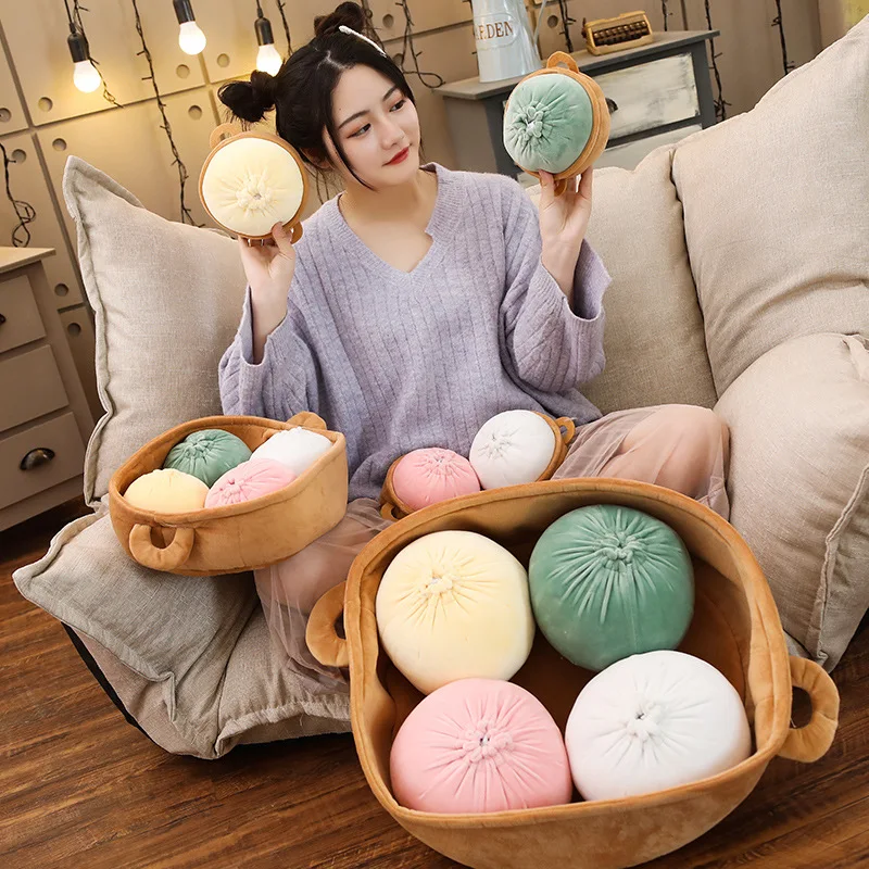 

New Arrive 20-65CM Baozi Bun Plush Toy Lifelike Stuffed Chinese Food Soft Doll For Kids Christmas Gift