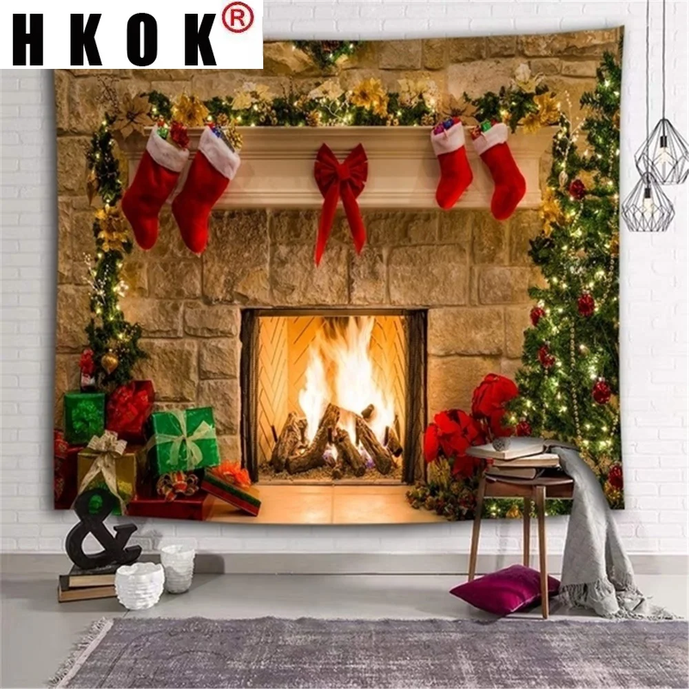 HKOK Рождественская елка красные носки гобелен фон Стена Atr камин диван фоновый