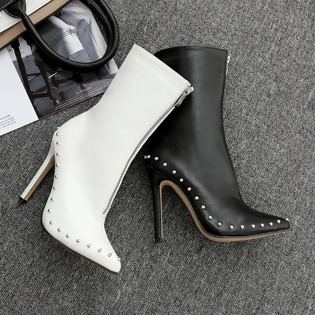 

Women Shoes Pointed Toe High Heel Women Boots Sexy Punk Rivets Motorcycle Boots Women Thin Heel Ankle Boots For Women