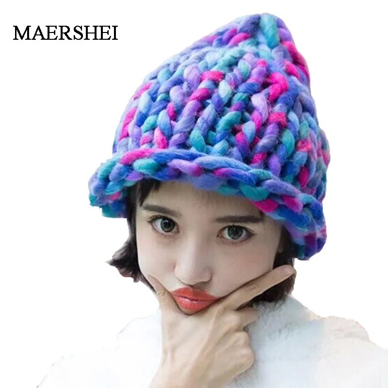 Женская вязаная шапка MAERSHEI Повседневная теплая ручной работы|Мужская Skullies &