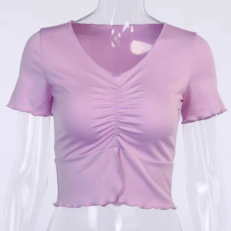 

DiiWii Female Woman slim short-sleeved T-shirt women's pleated midriff top summer 2021