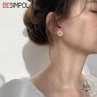 besimpol real 925 sterling silver sasanqua earrings vintage elegant flower round earrings for women fashion silver 925 jewelry