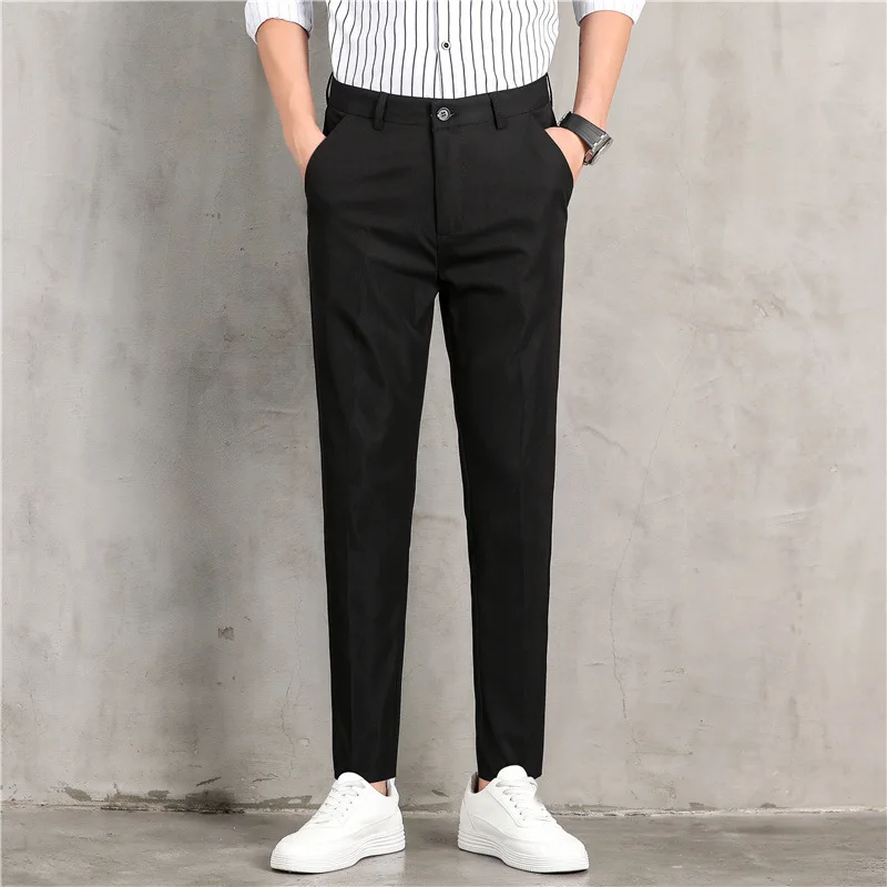 

Cropped pants men's Korean fashion spring and summer trousers slim fit small foot suit pants no iron men's casual pants Sports
