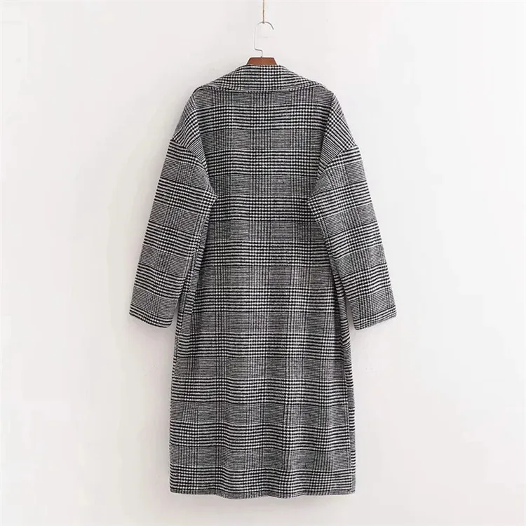 

Autumn Korean Women's Plaid Jacket Casual and Long Style about Long Coat Woolen Fashion Coat Women Double Breasted Coat 2020