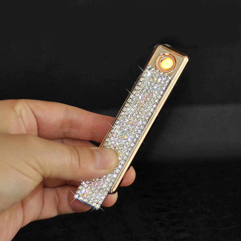 Двухсторонняя Бриллиантовая Зажигалка Bling Crystal с USB зарядкой ветрозащитная