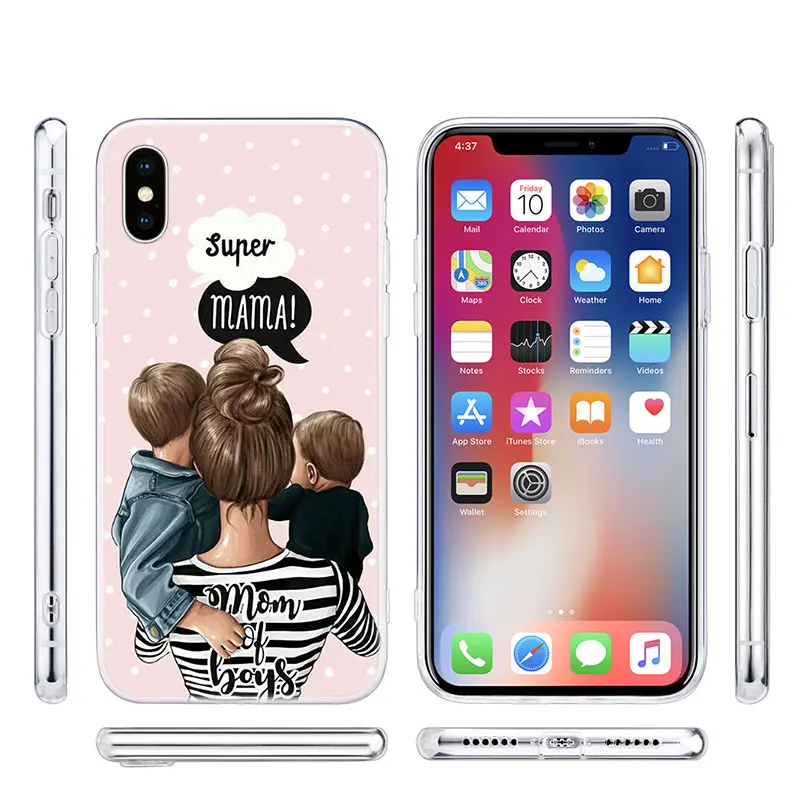Модный силиконовый чехол для маленьких мам и мальчиков Apple IPhone 11 Pro XS Max X XR 7 8 6 6s Plus