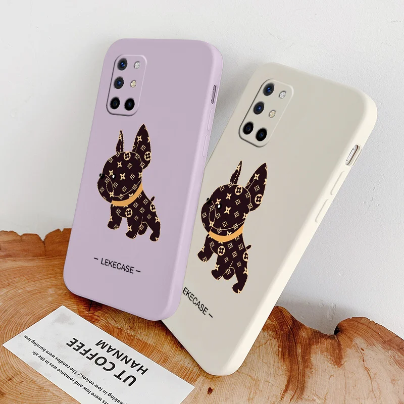 

Spotted Puppy Camera Lens Protection Square Shockproof Liquid Silicone Case For Oneplus 8t 9 9pro 9r pro Phone Back Cover Case