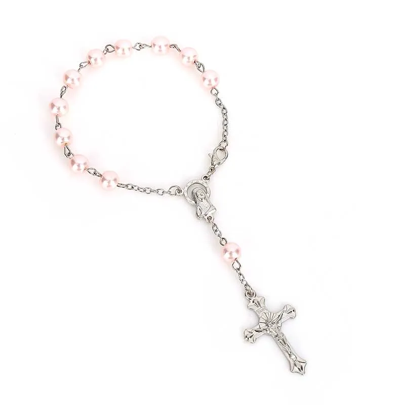 60 шт./розовый Религиозный браслет с искусственным жемчугом и кристаллами детский