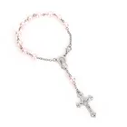 60 шт.розовый Религиозный браслет с искусственным жемчугом и кристаллами, детский Розарий для святой причастия, детский крестик, католический розарий
