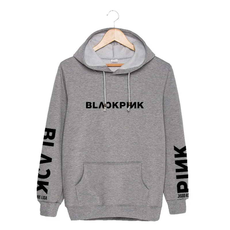 Oulylan демисезонная толстовка с капюшоном и blackpink Для женщин Повседневное сплошной свободного кроя с завязками, штаны и толстовка модная одежда с длинными рукавами, с капюшоном, для девушек, пуловер - Цвет: Серый