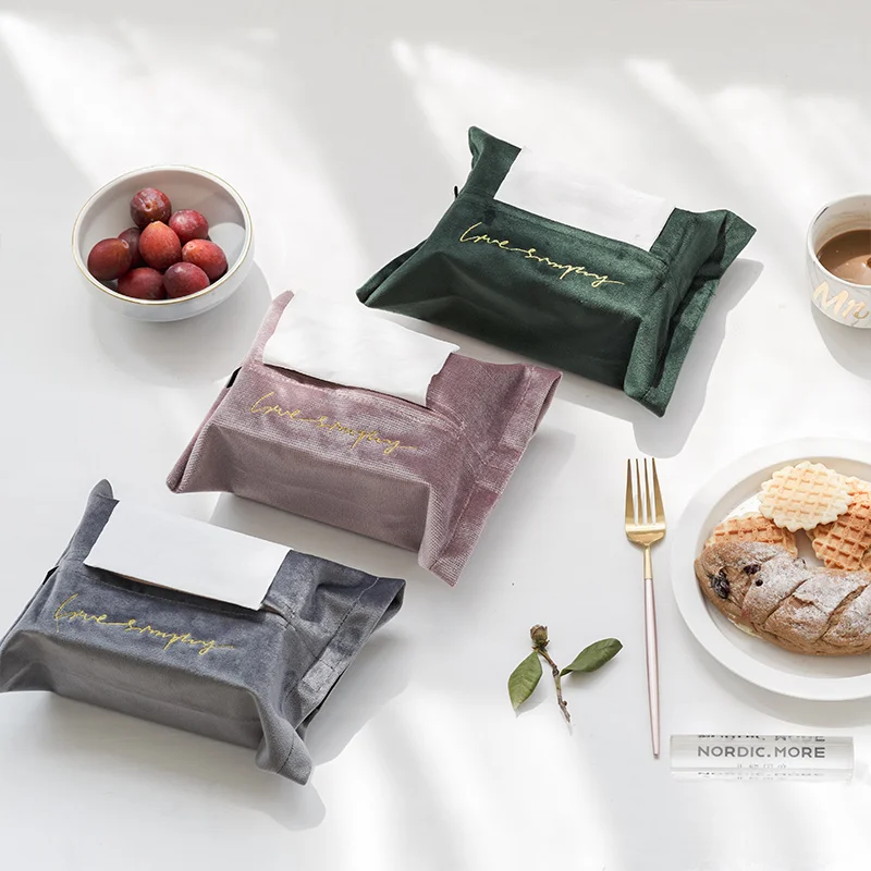 

Embroidered Velvet Tissue Boxes Vehicle Fabric Drawer Box Household thick Paper Towel Custody Case Kitchen Storage Organization