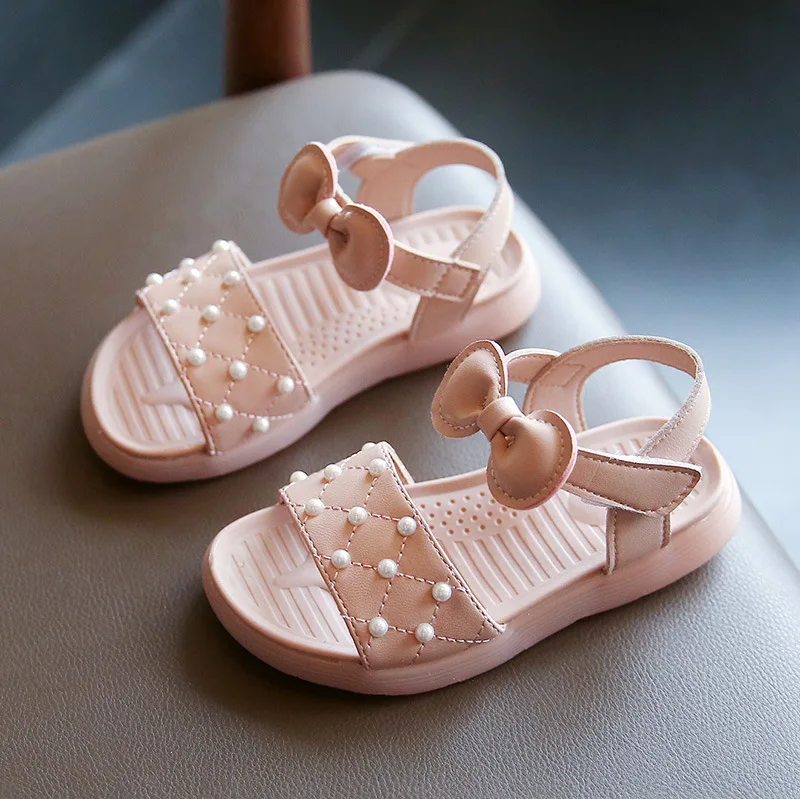 

Girls Sandals Children Soft-soled Bow Princess Shoes Baby Pearl Leather Bow Sandals Anti-Slip Children Kids Shoes Beach Sandals