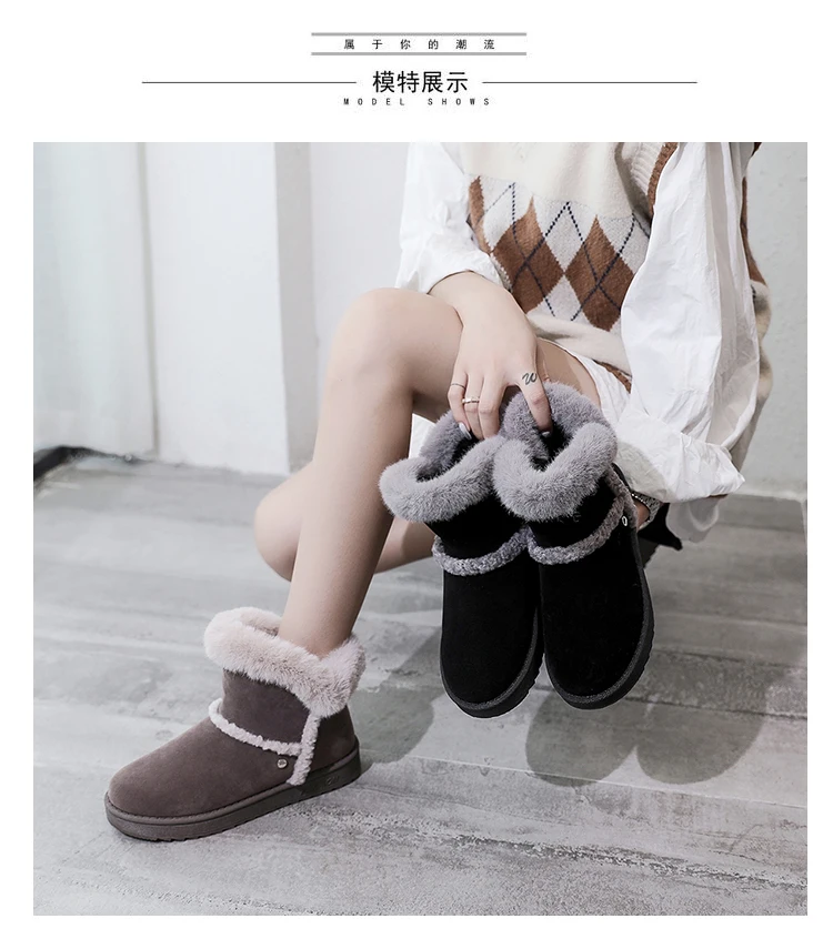 Winter New Women Suede Plush Lining Ankle Fur Snow Boots Flat With Black/Brown Emu Boots Fashion Cotton Shoes