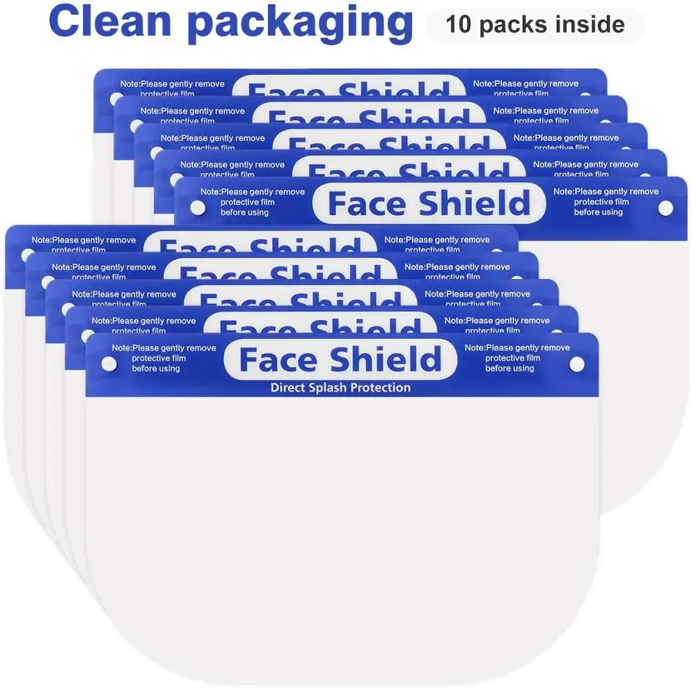 Защитный щит для лица [10 упаковок] регулируемая эластичная лента прозрачный