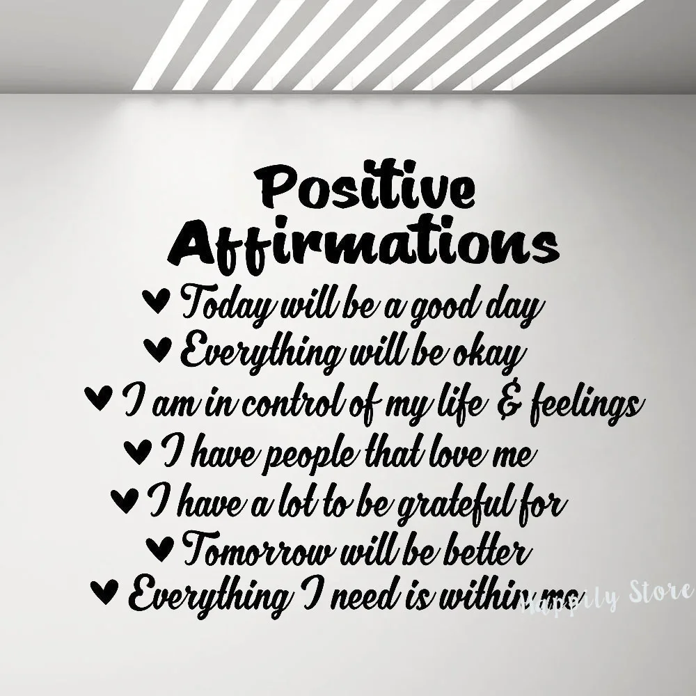 

Positive Affirmations Quote Wall Decal Sticker for Bedroom Living Room Art Vinyl Stickers Motivational Teen Heart Good VibesG837