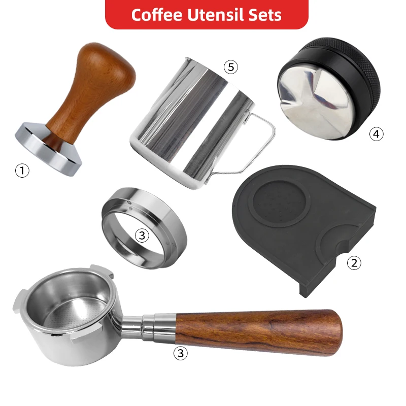 

Наборы посуды для кофе, портомер без дна для кофе, 51 мм, Сменный фильтр из нержавеющей стали, прессованный порошок для кофе, молоток