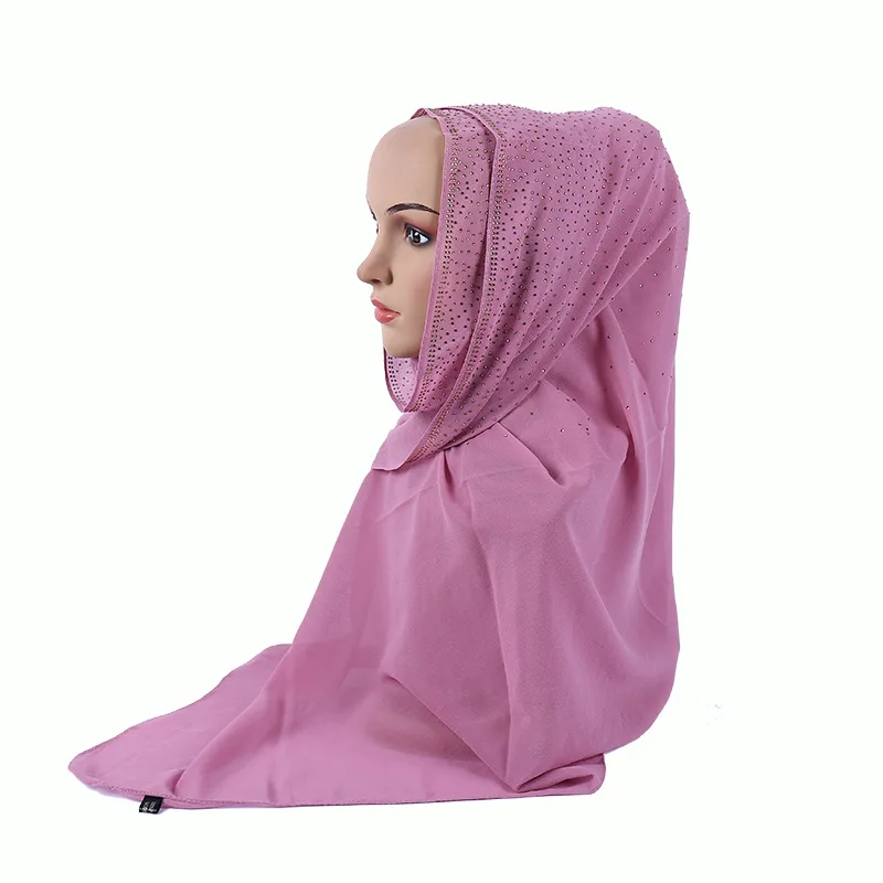 Мусульманский шифоновый шарф с блестками и бриллиантами длинный хиджаб