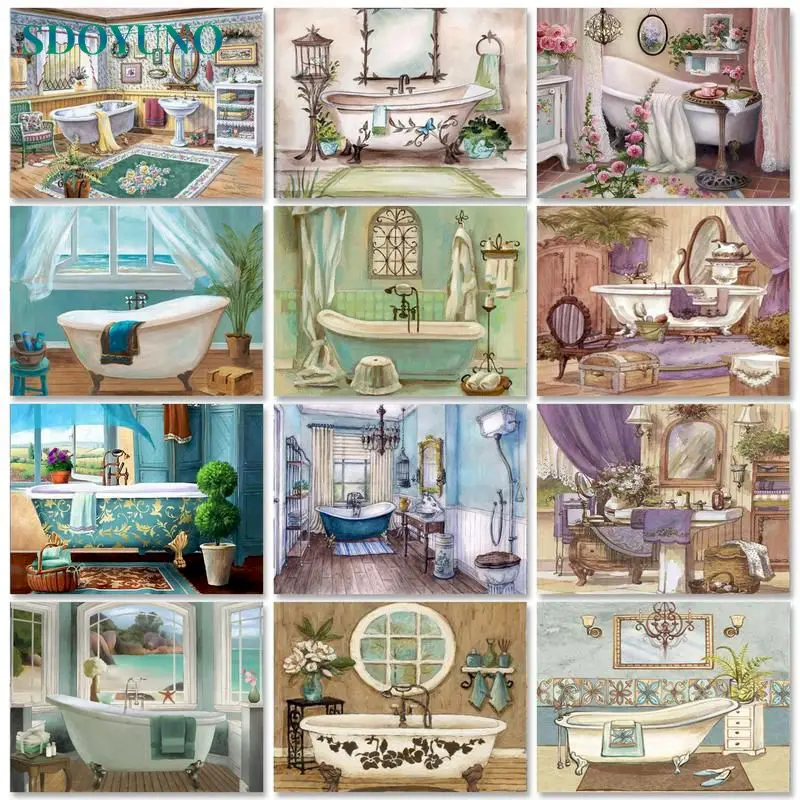 

SDOYUNO 60x75cm Paint By Numbers House Sceney DIY Oil Painting By Numbers On Canvas Number Painting Home Decor Wall Art