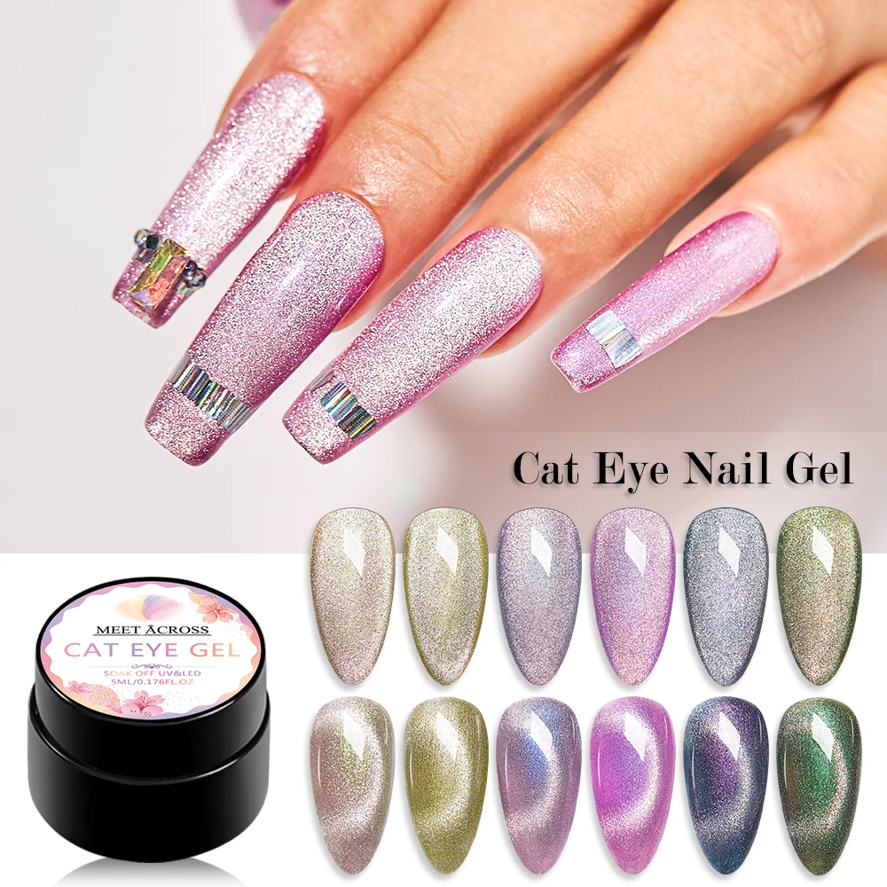 

MEET ACROSS Magnetic Gel Polish Set Varnish Hybrid Nails For Manicure 5ml Aurora Cat Eyes Soak off Enamel UV Gel Nail Polish