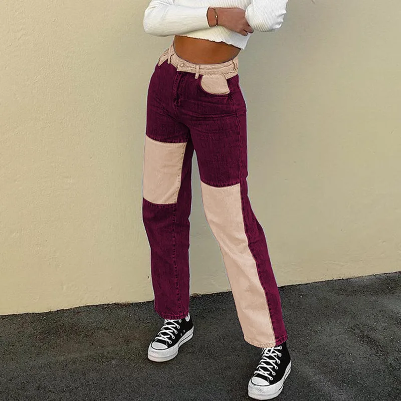 

Женские модные вельветовые прямые повседневные брюки Zoulv с высокой талией и прострочкой, контрастные женские брюки красного вина, 2020