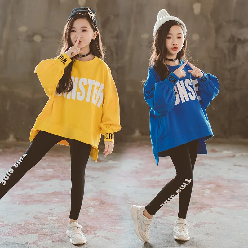 

Girls Clothing Sets 2021 Spring Autumn Letter Casual 2 Pcs Suit for Kids Tracksuit Teens Sets 10 12 14 Years Children Clothing