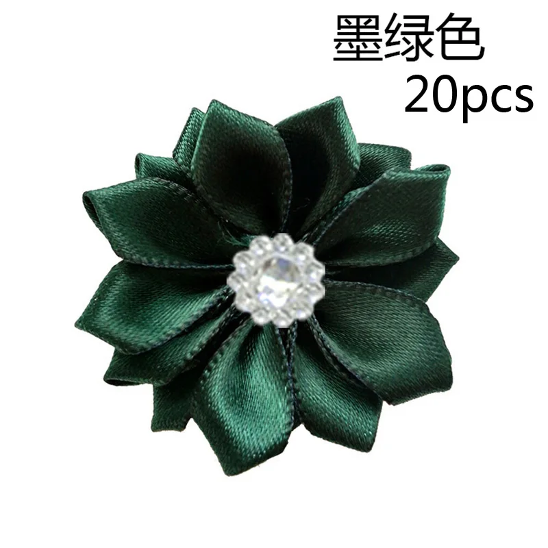 Blackish Green 20 шт розовые/белые маленькие атласные Стразы ручной работы, тканевые цветы для рукоделия, свадебной вечеринки, Аппликации, аксессуары для одежды - Цвет: Blackish Green