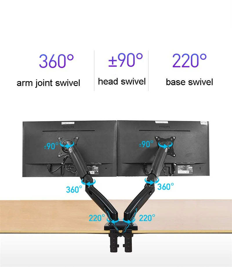 new nb f160 gas spring desktop 17 27 dual monitor holder arm with 2 usb3 0 monitor mount bracket load 2 9 kg each arm free global shipping