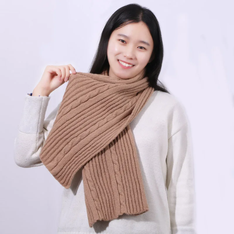 Женский однотонный шерстяной шарф студенческий зимний уличный теплый толстый