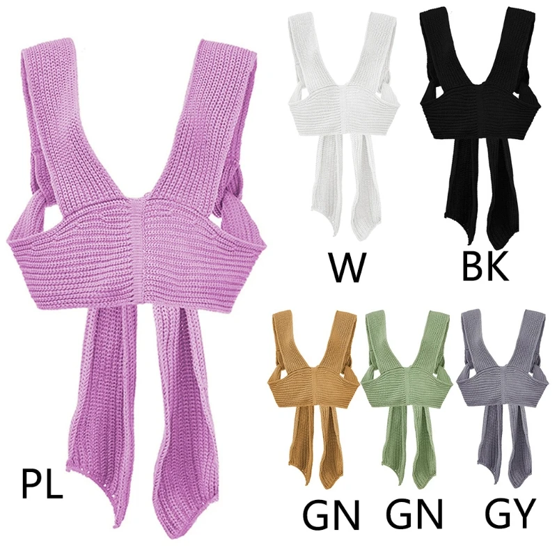 

Women Knitted DIY Style Bandage Tank Top Sweater Solid Color Sexy Various Way to Wear Crop Top Sleeveless Irregular Vest