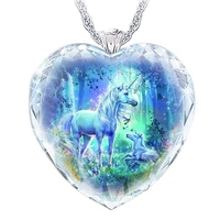 exquisite fashion womens crystal necklace heart shaped pendant cute unicorn gem necklace creative womens jewelry crystal g