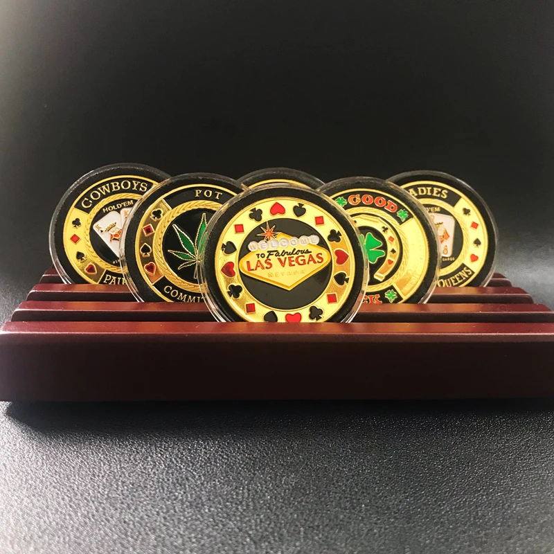 

Good Luck Challenge Coin Fashion Poker Card Guard Chips Token Coin Collections With Coin Capsule Golden Plated Coin Set 6 Coins