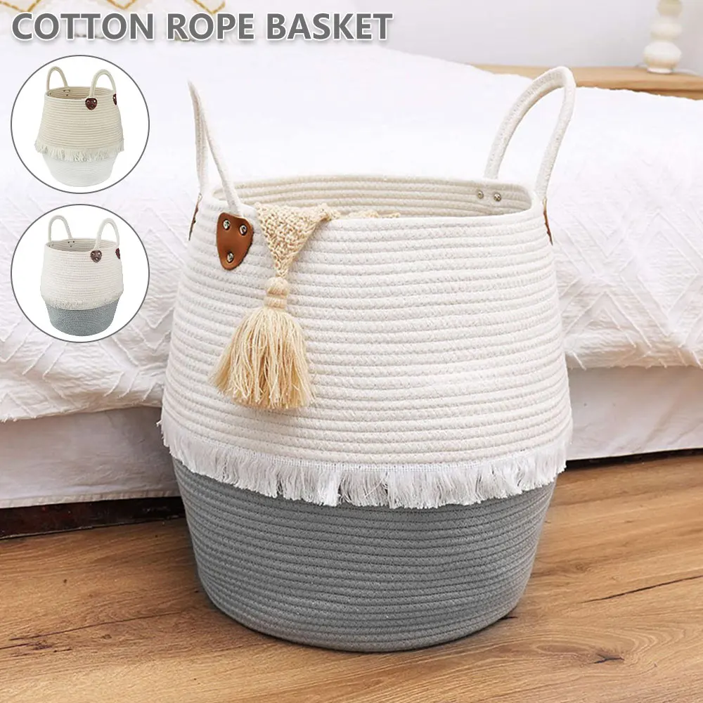 

Корзина для белья, тканая корзина для одежды, хлопковая веревка, корзина с ручками, универсальная Организация, одеяло, подушка