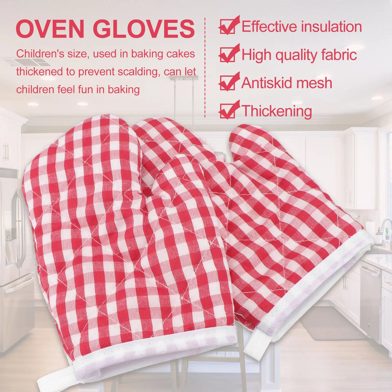 

2pcs Kids Oven Mitts Children Oven Glove Heat Insulation Anti-Scald Kitchen Microwave Baking 18x12x2cm