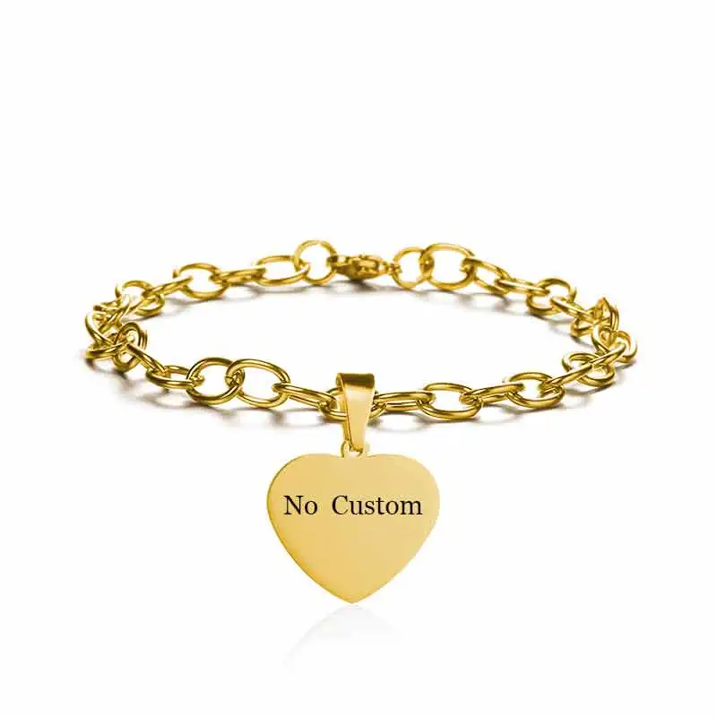 Heart Gold Браслет на заказ с выгравированным именем и датой Pulseira, нержавеющая сталь, персонализированная табличка, фото, браслет для женщин, ID, лучший друг, подарок - Окраска металла: Heart Gold