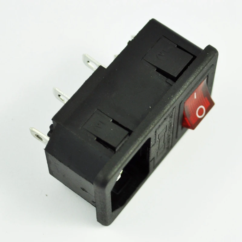 SODIAL(R) входное гнездо питания с выключателем предохранителя 10A 250V 3 Pin IEC320 C14 pin
