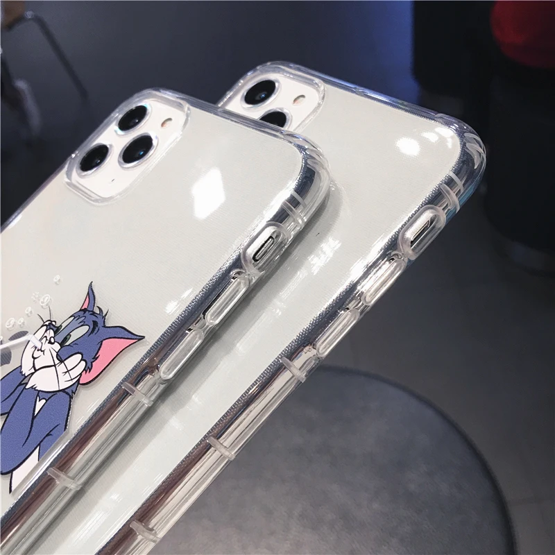 

Cute Cartoon Cat Mouse Couple Phone Case For iPhone 11 Pro MAX 12 Mini X XS XR 7 8 Plus 6S Transparent Soft TPU Shockproof Cover