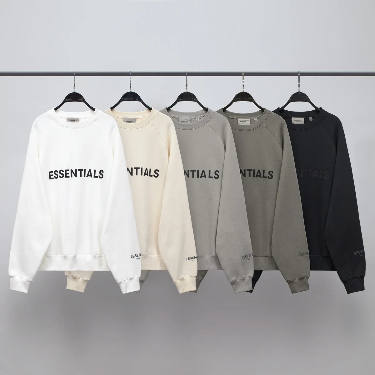 

2021 ESSENTILAS New Crew Neck Sweatshirts Rubber Print Logo Sweatshirts Loose Oversized Hip hop Cotton Zip Crewneck