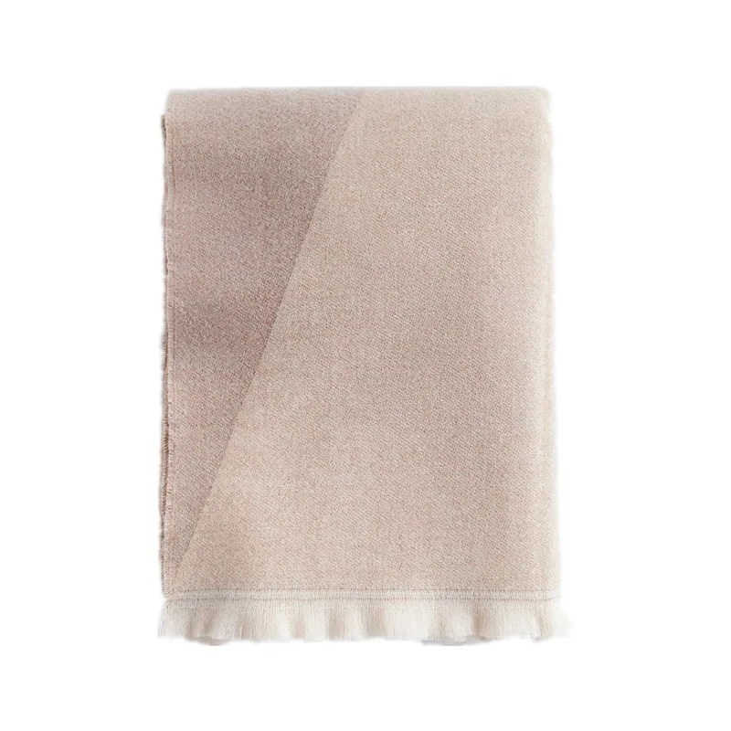 

Za's New Wool Blended Thin Scarf Geometric Double-Sided Diagonal Frayed Shawl Winter Students Warm Scarf for Women