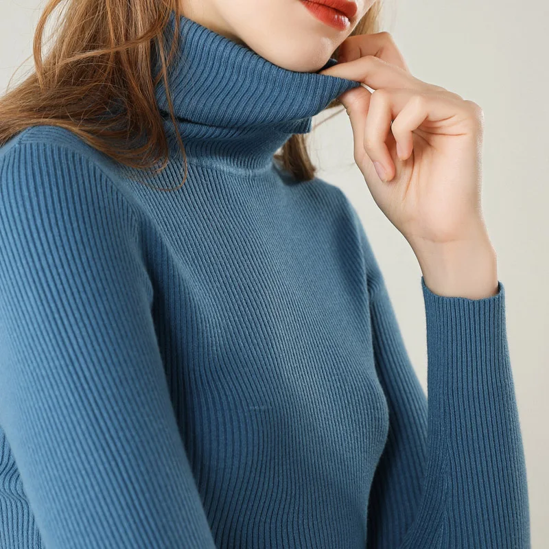 Vintage Turtleneck Female Sweater Winter Solid Warm Long Sleeve Casual Slim Knitted Pullover Women Knitting Tops | Женская одежда