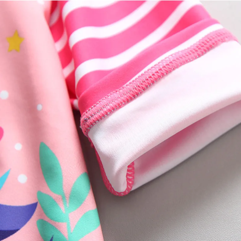 

2020 Hot Summer Children's Unicorn Striped Swimsuit For Water Park Long-sleeved Boy's Wading Clothes Split 3 Pieces Set With Cap