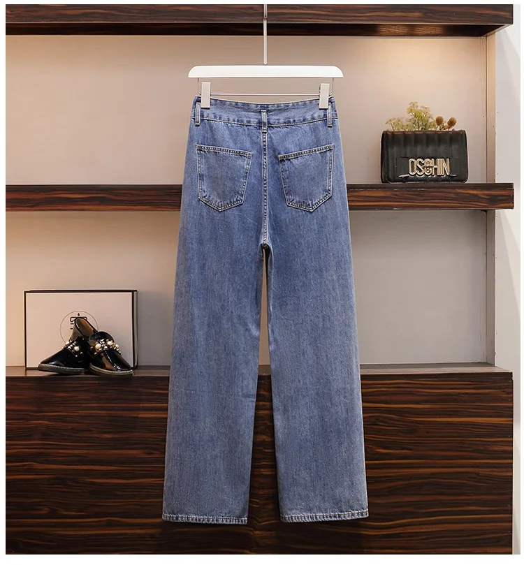 

CBAFU L-4XL autumn winter sweater jeans pants 2 piece set pocket turn down collar pullovers loose cowboy pants plus size M051